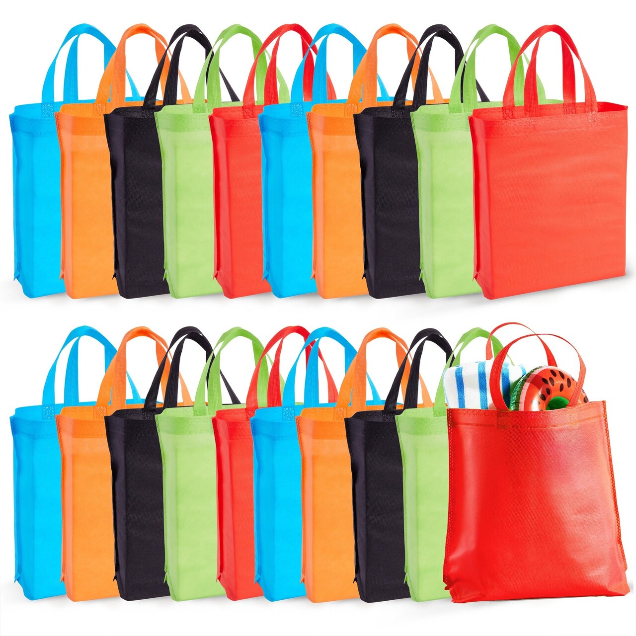 20 Pack Reusable Tote Bags with Handles for Shopping, Bulk Cloth Bags for Groceries (15x12.5 in, 5 Assorted Colors)